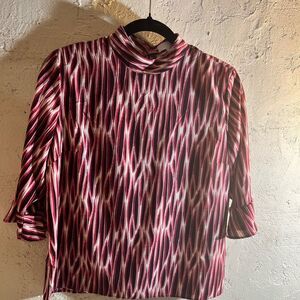 14th & Union Pink 3/4 Sleeve Graphic Blouse with Mandarin Collar, boxy crop